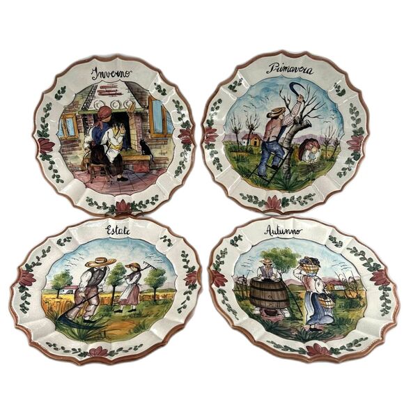 Intrada Italy Majolica Four Seasons Wall Decor Handcrafted Ceramic12" Plates - Picture 1 of 9